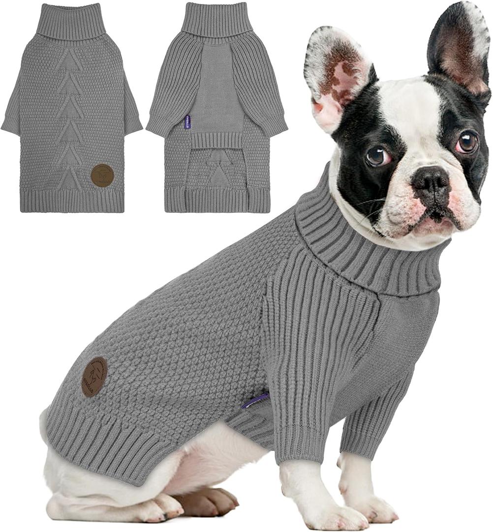 cyeollo Dog Sweaters Turtleneck Knitted Sweater with Long Sleeves Winter Pet Clothes Dog Sweaters for Small Dogs, Grey M