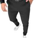PLEPAN Men's Stretch Dress Pants Slim Fit Casual Suit Pants Expandable Waist Golf Pants (Large, Black)