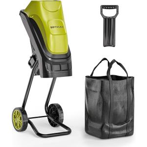 Electric Wood Chipper 15-Amp, Corded Shredder & Efficient Mulcher, with 45L Collection Bag and Push Stick, Double Sided Blade System, for Yard Waste, Branches, Grass, and Leaves, 21:1 Reduction