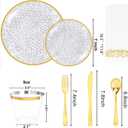 Rubtlamp 350 Pcs Clear Gold Plastic Plates, Hammered Disposable Dinnerware, Clear-Gold Plates Set Include 100 Plastic Platos, 150 Gold Disposable Silverware, 50 Cups And 50 Napkins for Party