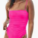 No Brand Women's Sexy Ruched Bandeau One Piece Swimsuit Bathing Suit Slimming Swimwear, Super Cheeky Coverage, High Leg Cut, XL