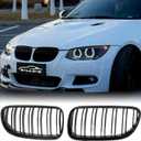 E92 Grille - Front Kidney Grill Double Slats Glossy Black Compatible with 2010 2011 2012 2013 BMW E92 E93 LCI Coupe 320i 328i 335i,Black Kidney Grill
