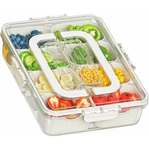 2-Pack Snackle Box Container, Divided Serving Tray with Lid and Handle, Snack Containers,16 Compartments Snackle Box for Salad Bar, Fruits, Snacks, Party, Sports Events, Beach Essentials