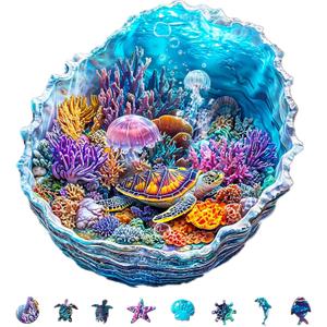 KAAYEE Wooden Puzzles for Adults, Ocean's Embrace Turtle Wooden Jigsaw Puzzle 405 PCS Unique Shape Wood Puzzle Adult, 3D Effect Flat Puzzle Birthday Family Games (XL-17.3 * 17.2in)