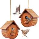 Set of 2 MIXUMON Bird Houses for Outside, Outdoor 2 Bird House Room for 2 Bird Families Bluebird Finch Cardinals Hanging Birdhouse for Garden