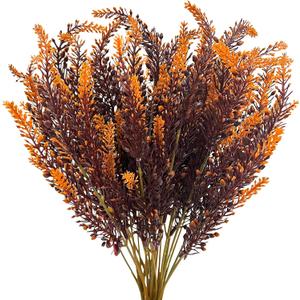 TURNMEON 10 Bundles Artificial Fall Flowers for Outdoors Fall Decorations, UV Resistant Artificial Lavender Plastic Flowers Faux Fall Plants Fake Mums Autumn Thanksgiving Decor Porch Home Gardens (Orange)