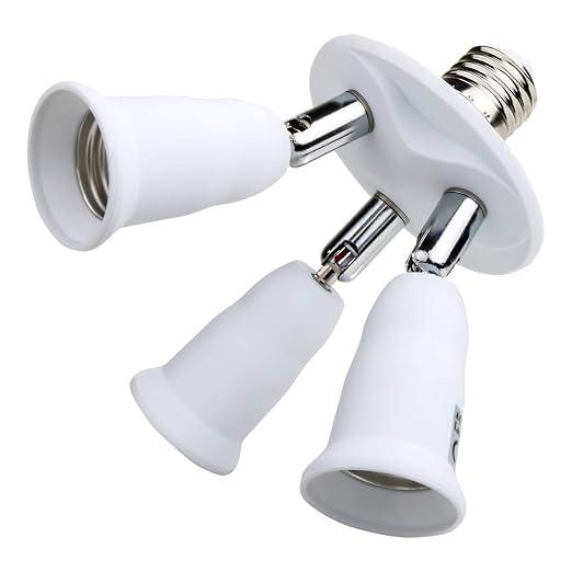 3 in 1 Light Bulb Socket Splitter, E26/E27 Multi Light Socket Adapter 360 Degree Adjustable, Standard Base Converter for LED CFL Lamp Bulbs, 60W Each Port, Total 180 Watts