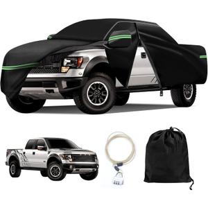 All Weather Protection Car Cover, Compatible with 2001-2023 Ford F150 F250 F350 Raptor, 210T 6-Layer Professional Outdoor Full Car Cover with Combination Lock and Large Storage Bag