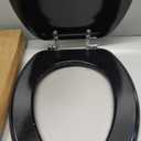 Deewow Black Elongated Wood Toilet Seat, Heavy Duty Toilet Seat with Baked Enamel Finish Support 400 lbs, Oval Wooden Toilet Lid with Chrome Hinges, Grip-Tight Bumpers - Easy to Clean, Quick Assembly