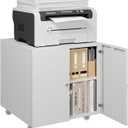 Metal Printer Stand, Large Printer Table with Wheels, Heavy Duty Printer Cabinet Stand, Printer Stand with Storage, Modern Printer Stands for Home Office, Copier, Computer, Fax (23.62"H, White)