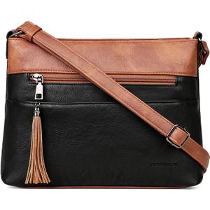 MASINTOR Crossbody Bags for Women, Lightweight Medium Crossbody Purse, Soft Leather Women's Shoulder Handbags with Tassel | Lightweight, Medium, Soft Leather, Women's, with Tassel, Lightweight (Black Brown)