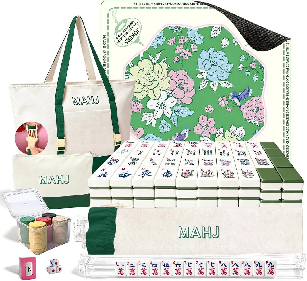 Mykng Nzw166Pcs American Mahjong Tiles Set with Mat, Racks and Accessories, 1.2''