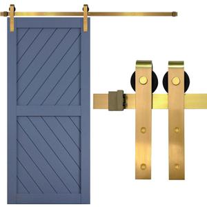 Rio Salto Gold Barn Door Hardware Kit Sliding Door Hardware Modern Barn Interior Brushed Brass Panel Hardware Hardware Kit, 6ft 7in - NO Door