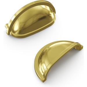 Hickory Hardware 1 Pack Solid Core Kitchen Cabinet Pulls, Luxury Cabinet Handles, Hardware for Doors & Dresser Drawers, 3 Inch Hole Center, Polished Brass, Williamsburg Collection