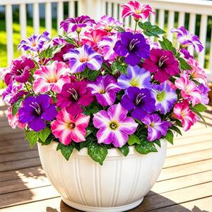 6 Bundles Artificial Petunias for Outdoors, UV Resistant Faux Silk Fake Flowers, Realistic Faux Plants for Spring Summer Decor, Garden, Planter, Front Door, Porch, Patio, Yard, Balcony, Home