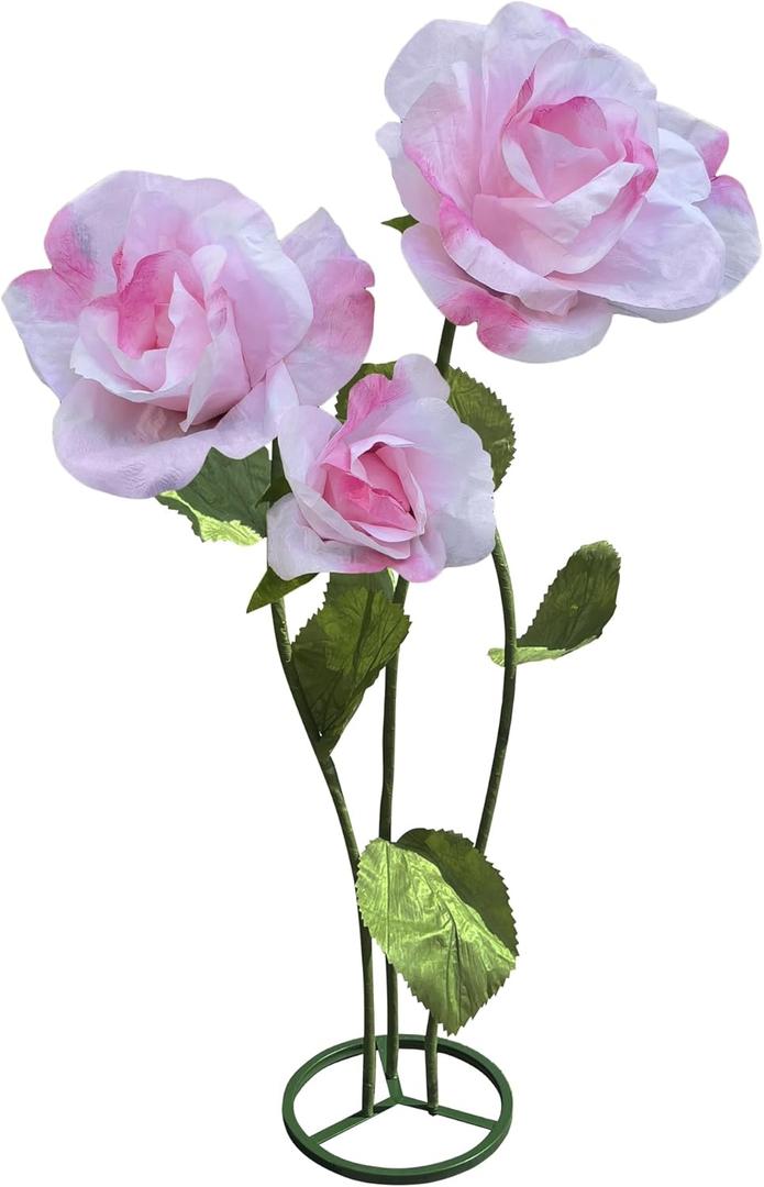 3pc Giant Flowers for Decoration - Indoor Outdoor Decor Huge Paper Flower, Realistic Faux Rose Flowers for Wedding, Birthday, Home Decor, Photography Props, Mall Display, Party Background Decor (Pink)