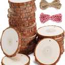 wohohoho 32pcs 3.6-4 inches Natural Wood Slices, Unfinished Craft Wood Kit Predrilled with Hole Thickened Wooden Circles with Bark for DIY Ornaments Christmas Wedding Decorations Wood Coasters Tags