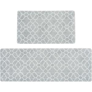 FRESHMINT Kitchen Mat Set of 2, Anti-Fatigue Cushioned Kitchen Mats for Floor, Waterproof Non Slip Comfort Standing Mat, Boho Kitchen Rug for Kitchen Decor, Sink, Office, 17"x30"+17"x47", Stone Gray