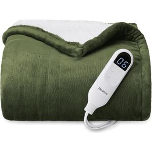 Bedsure Heated Blanket Throw Blanket - Fast Heating Electric Blanket, Soft Flannel Throw with 6 Time Settings(Up to 10H), 6 Heating Settings, Gifts for Grandma Grandpa Seniors (50"x60", Olive Green)