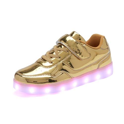Kids Light Up Shoes with USB Charging Flashing LED Sneakers Luminous Dancing Shoe for Boys and Girls Child Unisex Gold, 29