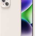 oakxco for iPhone 14 Case Silicone Rectangle Edge Corner, Y2k Soft Rubber Gel Cute Phone Case for Women, Girly Aesthetic Trendy Unique Design with Camera Cover, Beige Stone