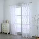 Taisier Home White Light & Airy Embroidery Sheer Curtain 72 inches Long Red Flower Buds Embroidered Curtain Girls Room Voile Rod Pocket Window Treatment 2 Panels Rose Red Flower Buds on White