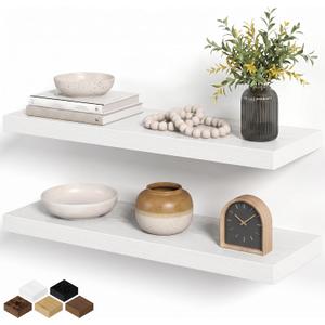 White Floating Shelves for Wall Set of 2, 28" White Floating Shelves for Home Decor, Rustic Wood Wall Mounted Shelf, Hanging Deep Shelf for Living Room, Bedroom, Bathroom, Kitchen, 27.5"L x 8"D