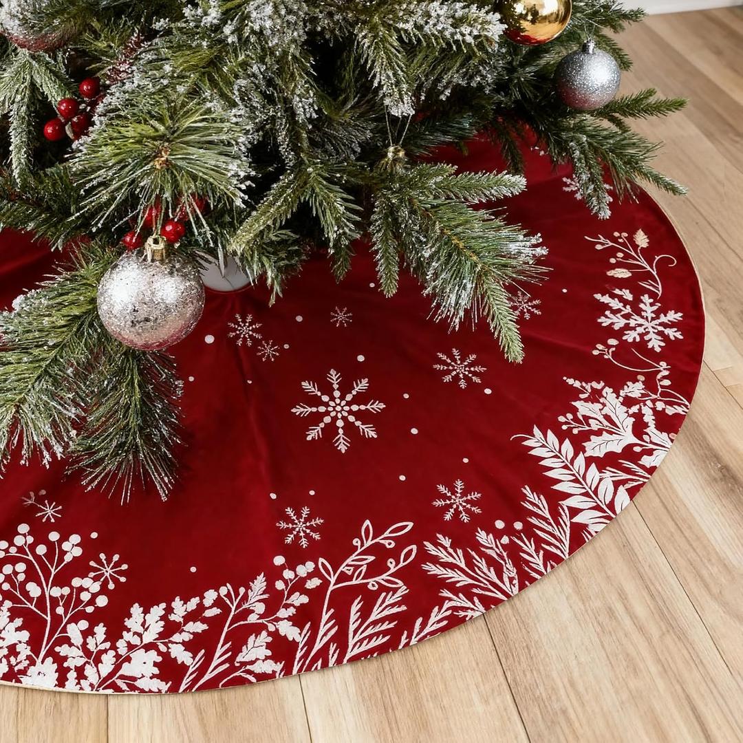 Christmas Tree Skirt Red 36 Inches, Red and White with Snowflake Pattern for Holiday Decor (Medium)