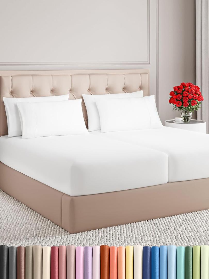 CGK Linens Split King 7 Piece Sheet Set - Cooling Sheets for Hot Sleepers - Hotel Luxury Bedding Set with 8-16 Inch Deep Pockets - 1 Flat & 2 Fitted & 4 Pillowcases - Soft & Wrinkle Free - Split King