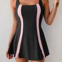 Aidonger One Piece Swimdress Tummy Control Swimsuit for Women Color Block Bathing Suit Skirt Modest Swim Dress (Black, L)