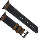 BARTON WATCH BANDS- Black Leather and Rubber Hybrid - Choose Color & Size - Compatible with All Apple Watches (Ultra, SE, 8, 7, 6, 5, 4, 3, 2, 1) - 38mm, 40mm, 41mm, 42mm, 44mm, 45mm, 49mm (Oak Brown Leather (Stainless Steel Buckle))