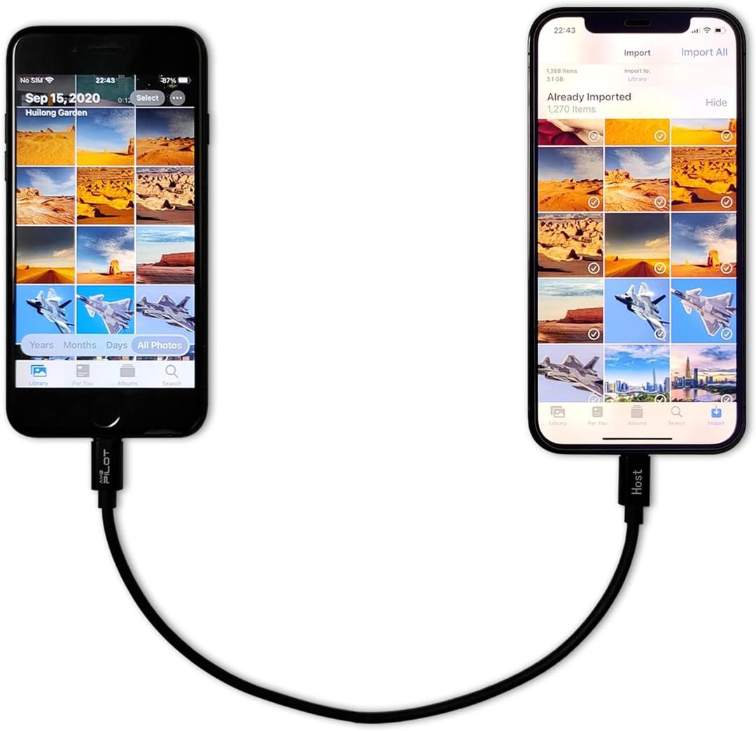 Compatible for iPhone to iPhone Transfer Cable Male to Male Data Migration, iOS 14 to 8 pin OTG Cable Sync Photo/Video Wired Cord, for iPhone 14/13/12 Mini/Pro Max/11/Xs/Xr/8 Series - 0.8ft