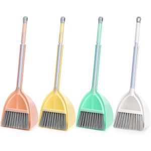Nicunom Set of 4 Mini Broom with Dustpan for Kids, Children Broom and Dustpan Set Cleaning Set Boys Girls Little Housekeeping Helper Set for Kitchen Bathroom Pet