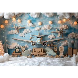 YongFoto Travel Adventure Aircraft Backdrop 7x5ft Cute Clouds Sky Airplane Photography Background Adventure Awaits Baby Shower Boy 1st 2nd Birthday Party Banner Kids Portraits Photoshoot Wallpaper (7ftx5ft)