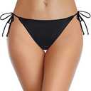 Zmart Women's String Tie Side Bikini Bottoms Cheeky Bathing Suit Bottom Low Waisted Swim Bottom Black XXL