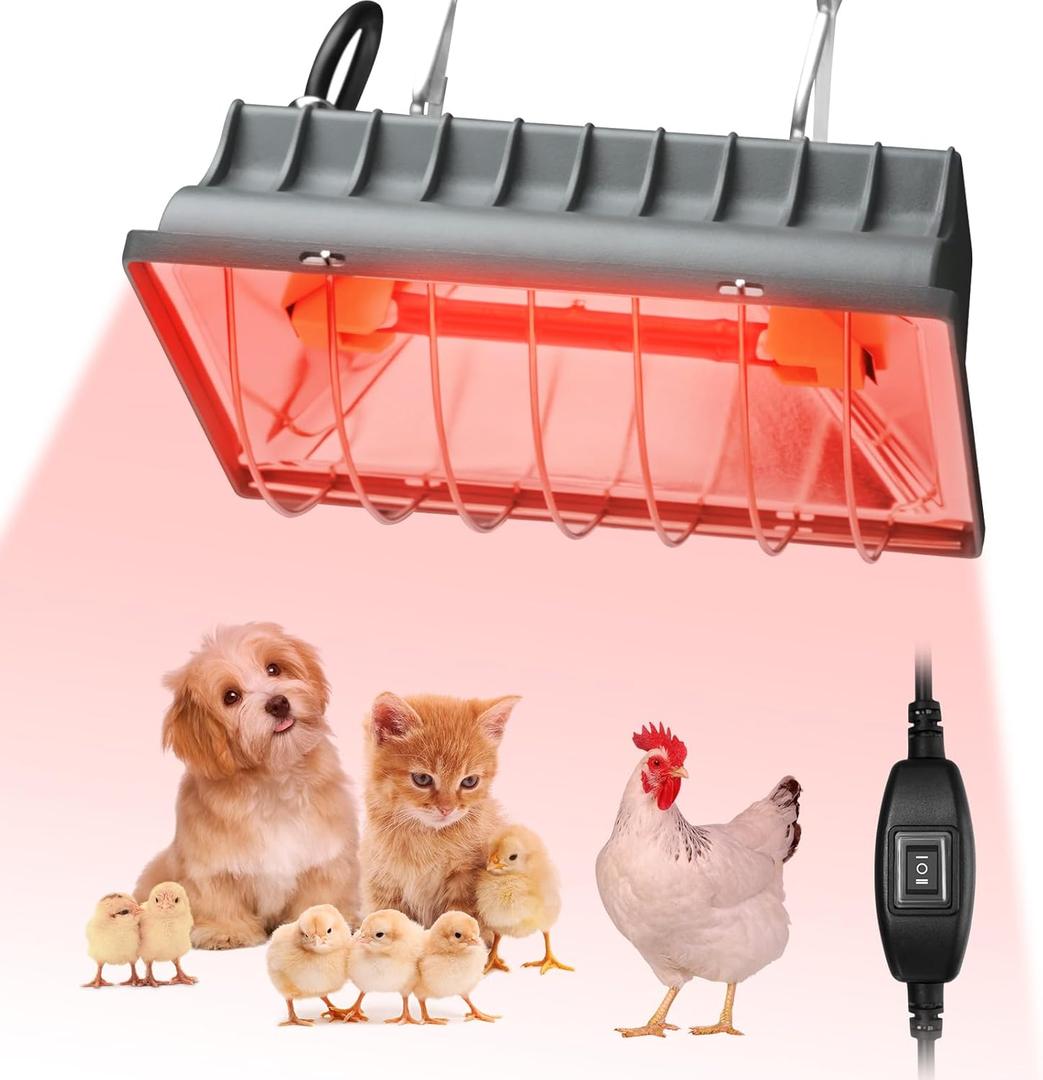 Chicken Coop Heat Lamp for Dog Kennel, Cat Bed, Reptiles & Incubators - 250W Adjustable Heat Lamp with 2 Heat Settings for Poultry, Livestock, and Pets (3 Pack (1 Light Frame + 2 Lamp Tubes))