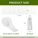 Curtain Pleat Tape - 12 Meters/13 Yards with 45 Stainless Steel 4 Prongs Hooks for DIY Pinch Pleat White