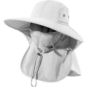 Mens Women Fishing Hat UPF 50+ Wide Brim Sun Hat with Face Cover & Neck Flap