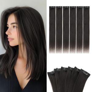 Benehair 6 PCS Clip in Short Hair Extensions 100% Real Human Hair Seamless & Invisible for Women Instant Volume Highlight Length for Daily Use 16'' Natural Black#1B