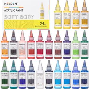 MEEDEN Soft Body Acrylic Paints Set: Matte Finish 24 Colors x 60ml/2oz Fluid Acrylic Paints for Art Painting on Canvas Wood & Glass for Students Adults Artists
