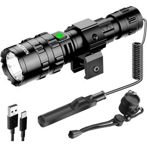 NAKCNM Tactical Flashlight with Picatinny Rails Mount, 3000 Lumen Weapon Light Rechargeable 5 Modes, Remote Pressure Switch Included for Hiking Outdoor Activities
