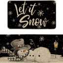 Artoid Mode Let It Snow Snowflake Snowman Light Christmas Decorative Kitchen Mats Set of 2, Home Party Low-Profile Kitchen Rugs - 17x29 and 17x47 Inch (Black)