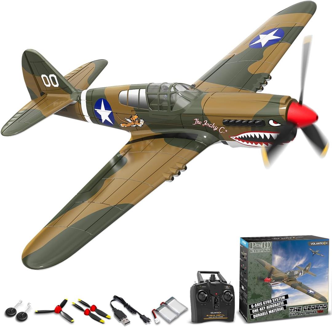volantexrc RC Plane, 4 Channel Remote Control Airplane Fighter P40 with Aileron, 6-Axis Gyro, Aerobatics for Adults (Bronze2)