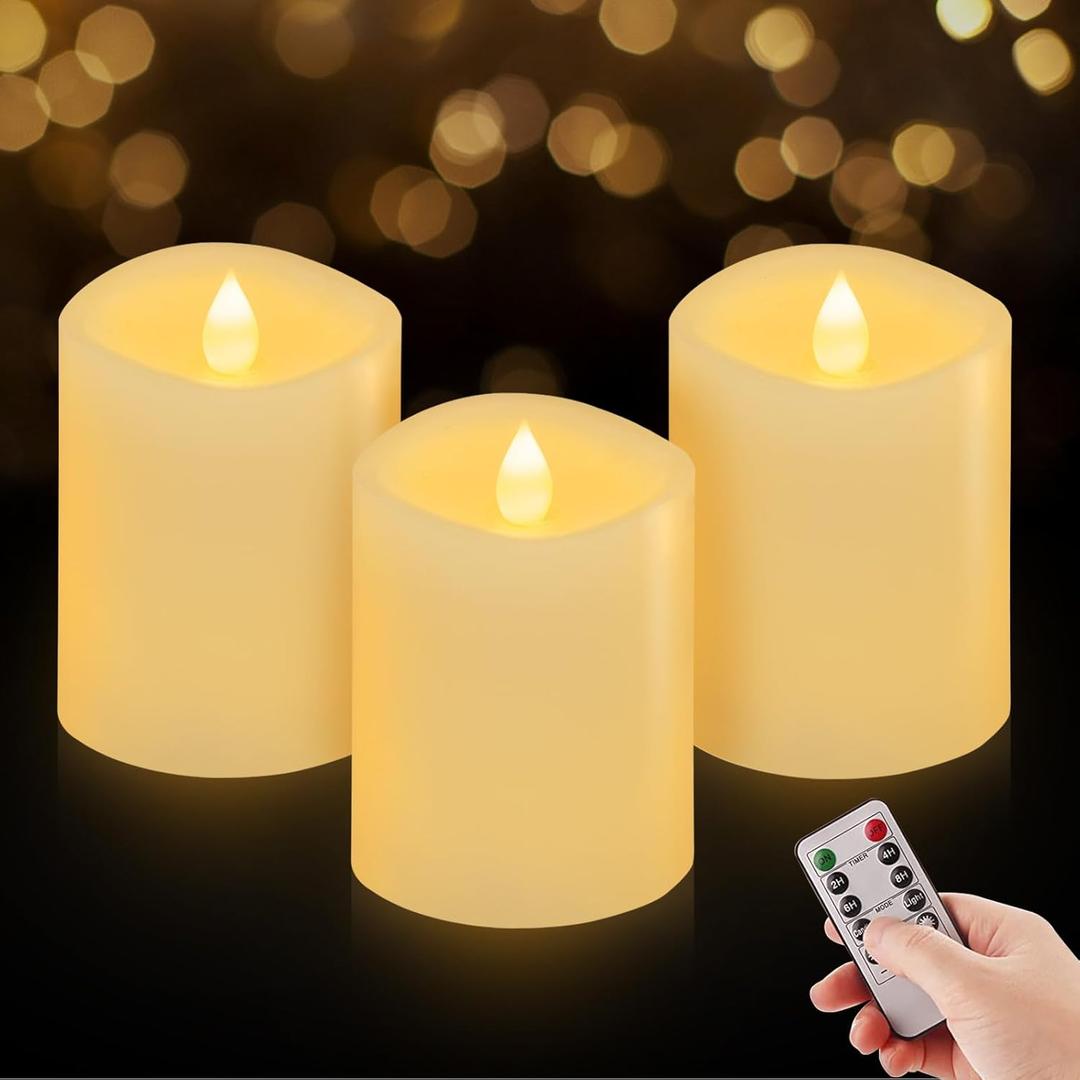 3x4 Flickering Flameless Candles Set of 3, 2AA Battery Life 600 Hours Battery Candles Flickering with Timer,4 inch Flameless Candles with Remote for Indoor/Outdoor, White 3x4 Flickering Flameless Candles Set of 3, 2AA Battery Life 600 Hours Battery Candles Flickering with Timer,4 inch Flameless Candles with Remote for Indoor/Outdoor, White