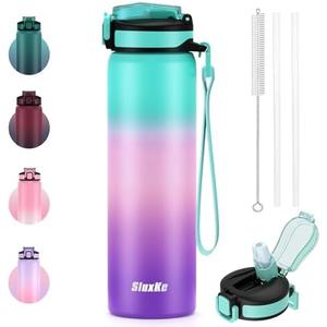 SLUXKE 24oz Water Bottle Insulated with Straw, Stainless Steel Water Bottles with Carrying Strap BPA Free, Double wall Straw Drinking Bottle Prefect for Sport,School, Office, Fitness