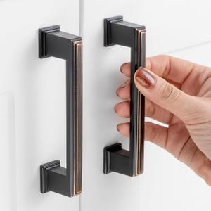 3-3/4 Inch Hole Centers, Oil Rubbed Bronze Stepped Kitchen Cabinet Pull Handle ZP2206 | Pack of 10, Solid Hardware for Drawer, Dresser, Bathroom, Vanity, Furniture Door, Cupboard, Bedroom, 3.8"