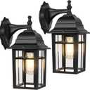 2-Pack Outdoor Wall Lanterns, Exterior Wall Sconce Light Fixture, Waterproof Anti-Rust Aluminum Porch Lights, Clear Glass Black Wall Mount Lighting, E26 Socket Wall Lamps for House(Bulb not Included)