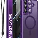 Magnetic for Samsung Galaxy S26 Plus Case with 2X Screen Protectors & Full Camera Cover,Compatible with MagSafe for Galaxy S 26 Plus. Cover Translucent Matte Phone Case for Men Women/Girls.-Purple