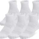 Under Armour Unisex-Adult Training Cotton Quarter Socks 6 Pack (Small, (100) White / White / Black)