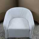 Modern Round Swivel Accent Chairs - Upholstered Armchair with Curved Back, Club Chairs with Waist Cushion, Barrel Chairs Swivel with Rotation Design, Cozy Reading Chair for Bedroom, Office (White)